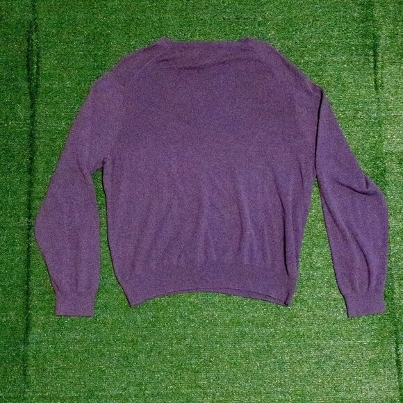 VINTAGE POLO RALPH LAUREN MENS V NECK SWEATER PURPLE GREEN HORSE COTTON SZ XXL - Picture 5 of 6